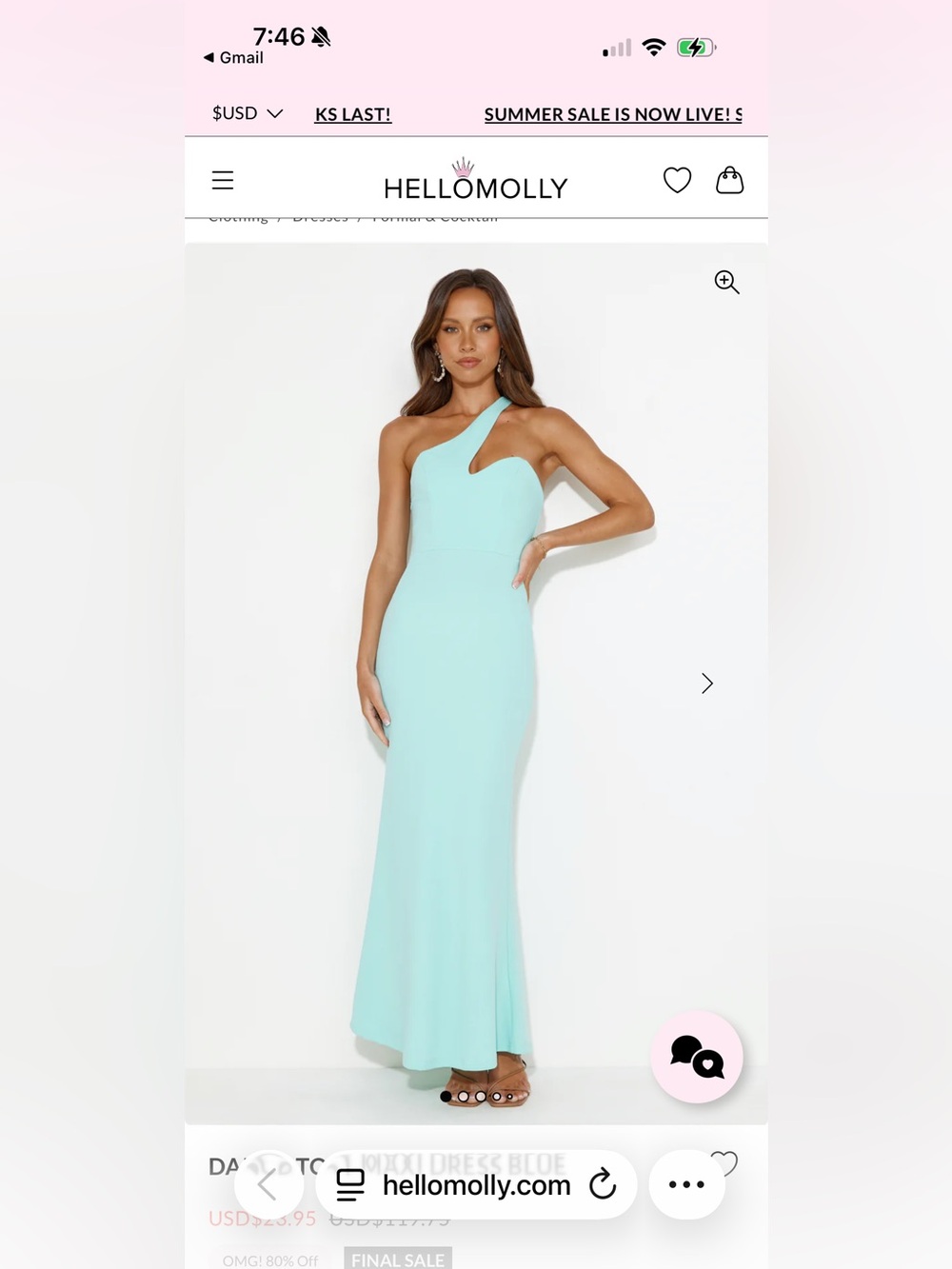 Hello Molly Mint Aqua One-Shoulder Maxi Dress